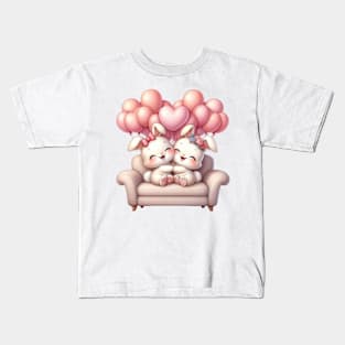 Valentine Rabbit Couple Sitting Sofa Kids T-Shirt